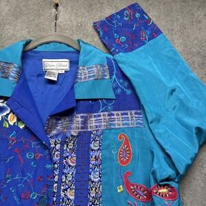 Diane‎ Gilman Women's Boho Patchwork Embroidered Button Shirt Top Medium Artsy